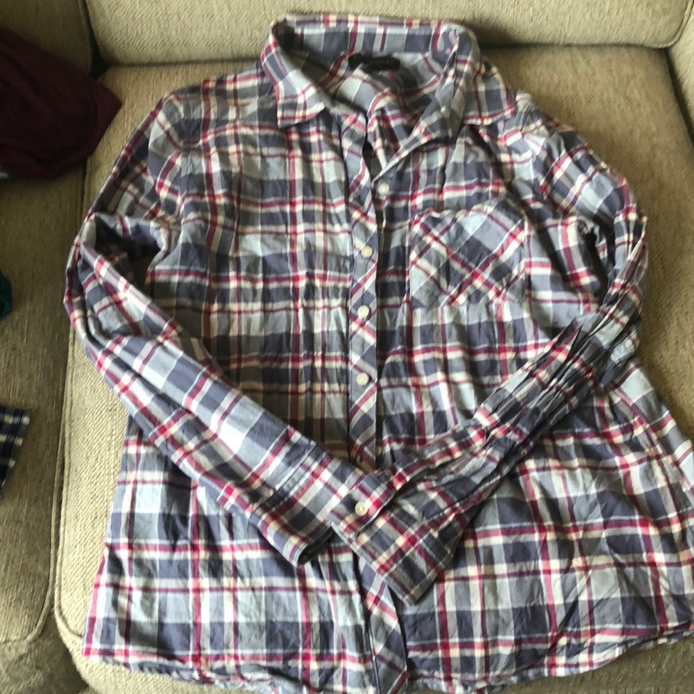 Blue and magenta and white banana republic flannel